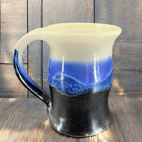 Vintage 1999 Hand Made Pottery Coffee Mug Cup Drip Glaze Large Handle Cup Signed - Picture 2 of 12